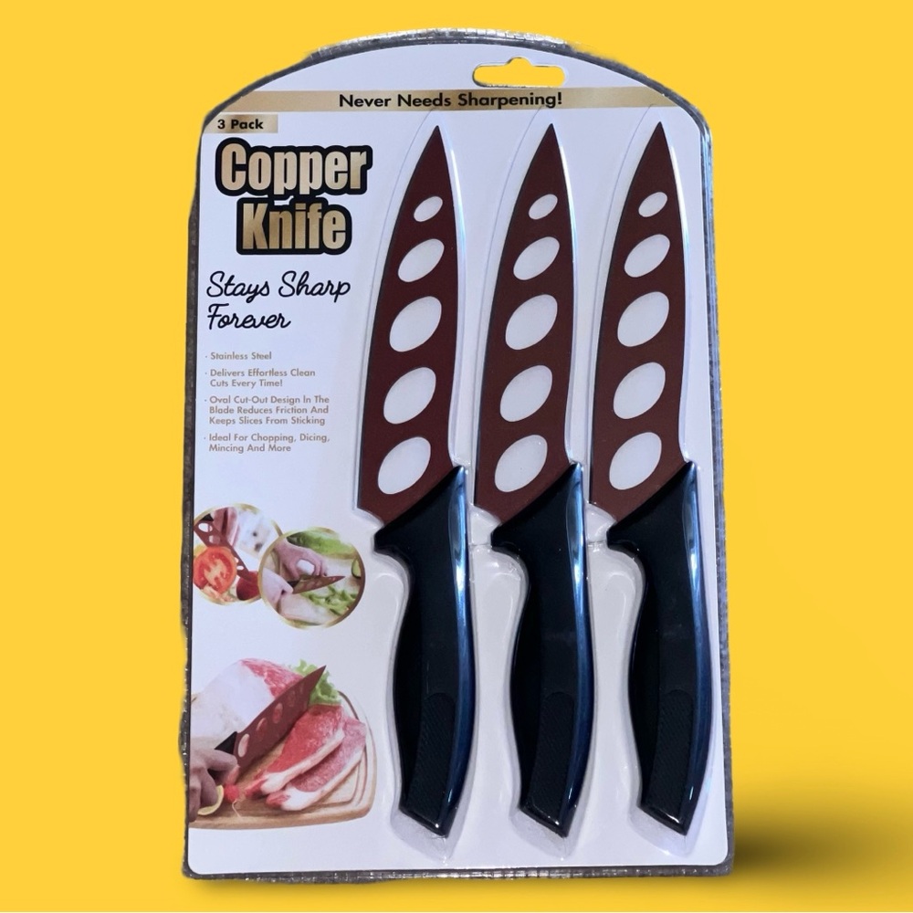 Copper Knife Stainless Steel Stay Sharp Forever - Set of 3 Pack
